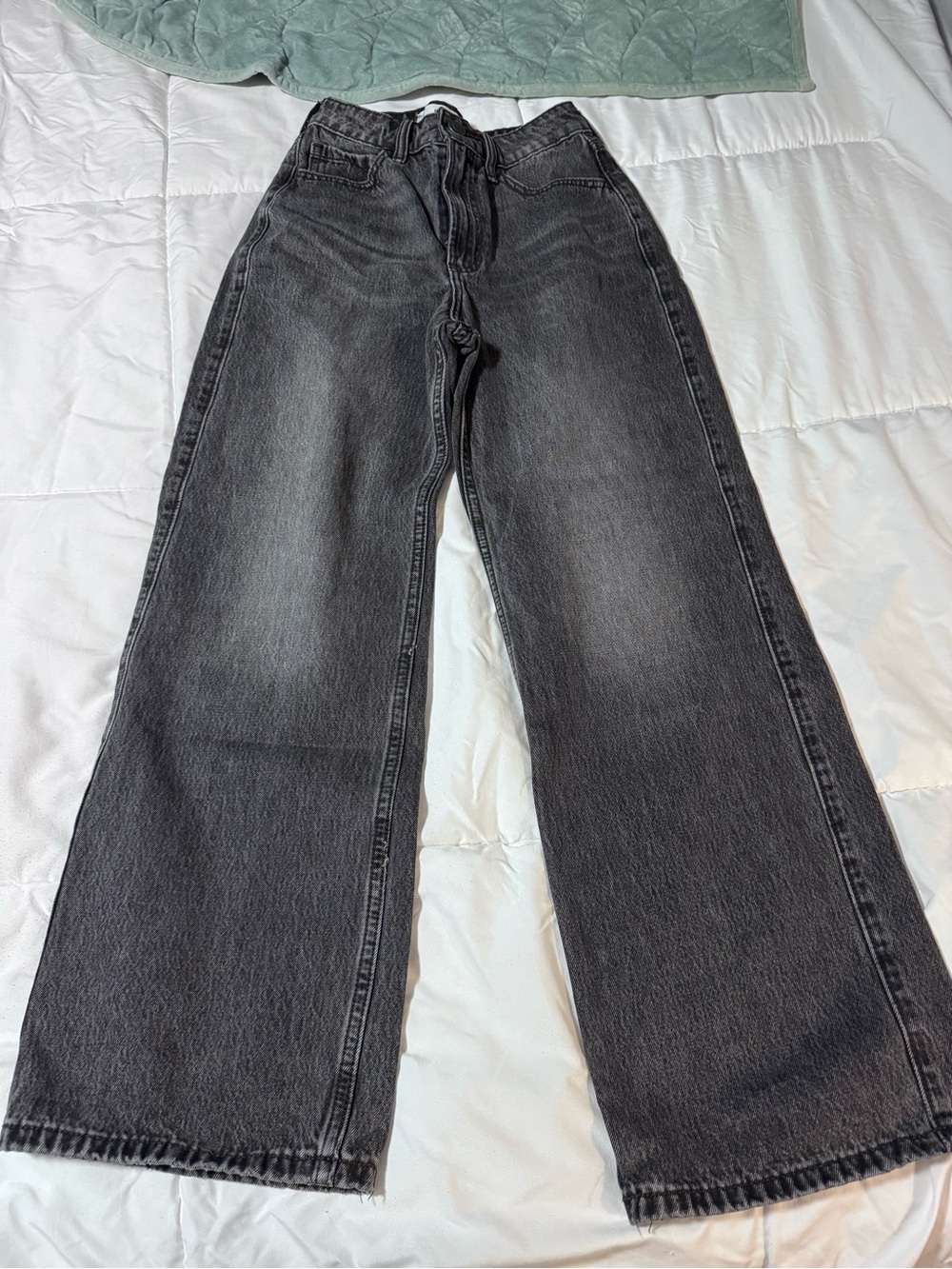 Hollister Washed Black High-Rise baggy Wide Leg Jeans 000S